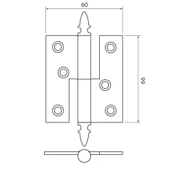 Gångjärn ekollon 66x60 mm höger - obehandlad