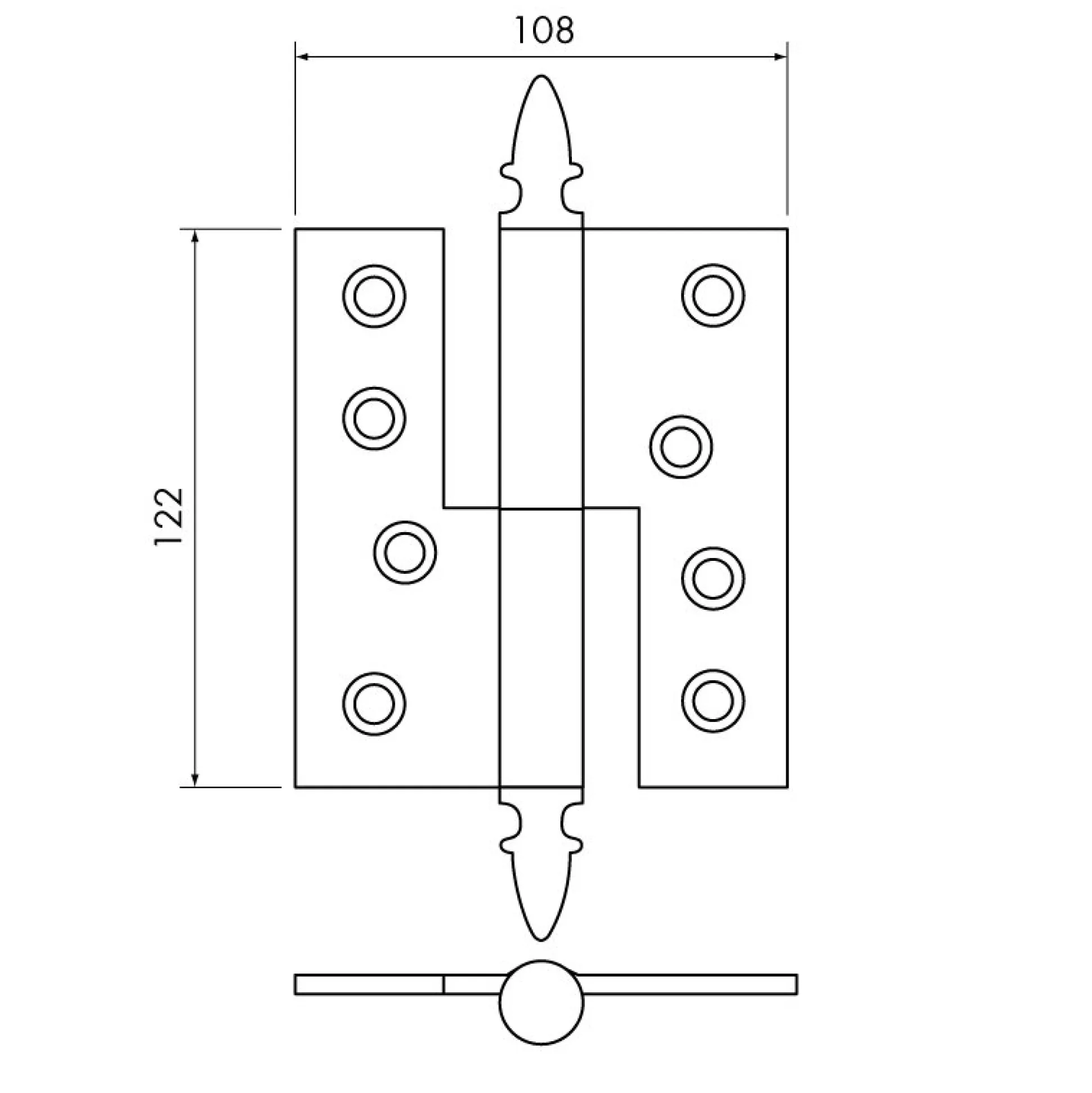 Gångjärn ekollon 122x108 mm höger - obehandlad