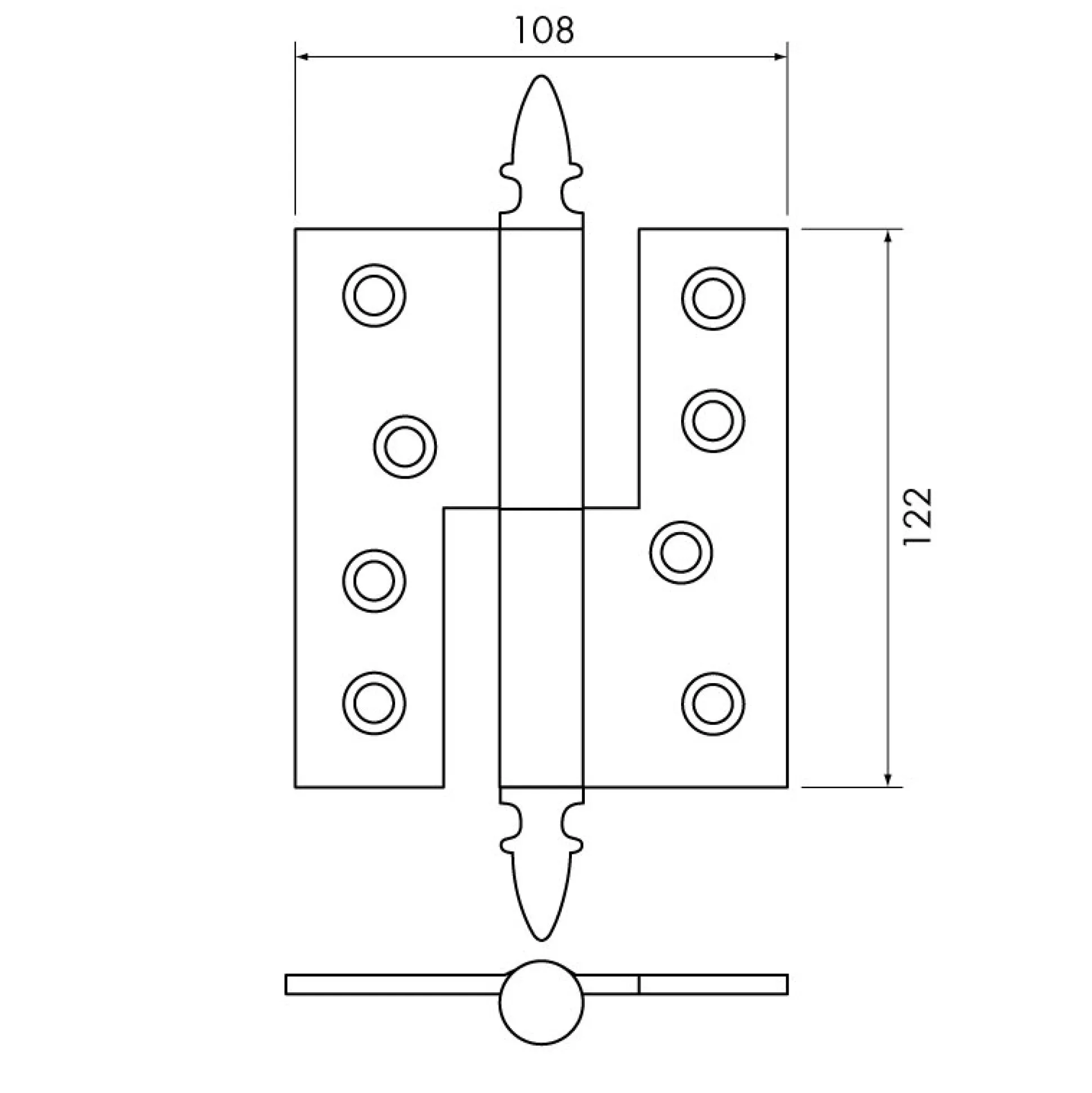 Gångjärn ekollon 122x108 mm höger - obehandlad