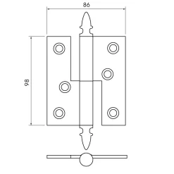 Gångjärn ekollon 98x86 mm höger - obehandlad