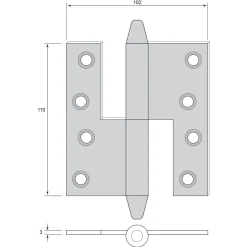 Gångjärn kon 110x102 mm höger - obehandlad