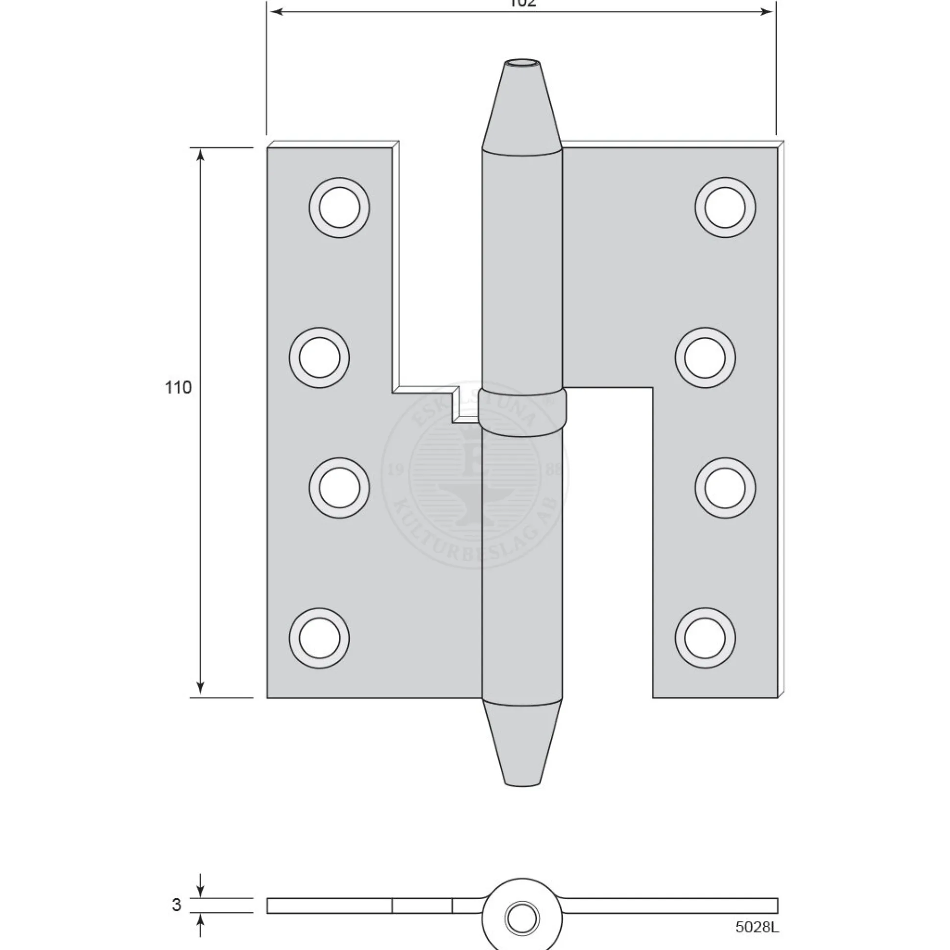 Gångjärn kon 110x102 mm höger - obehandlad