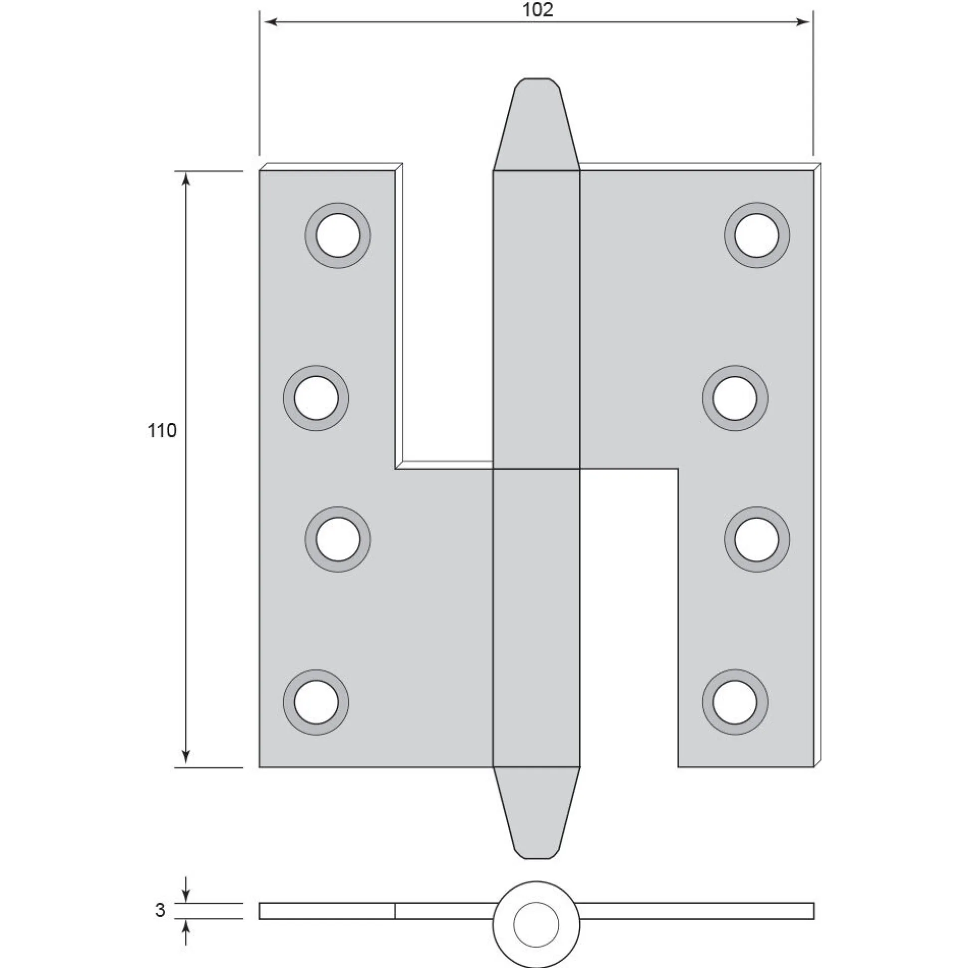 Gångjärn kon 110x102 mm höger - obehandlad