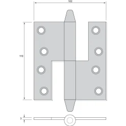 Gångjärn kon 110x102 mm höger - obehandlad
