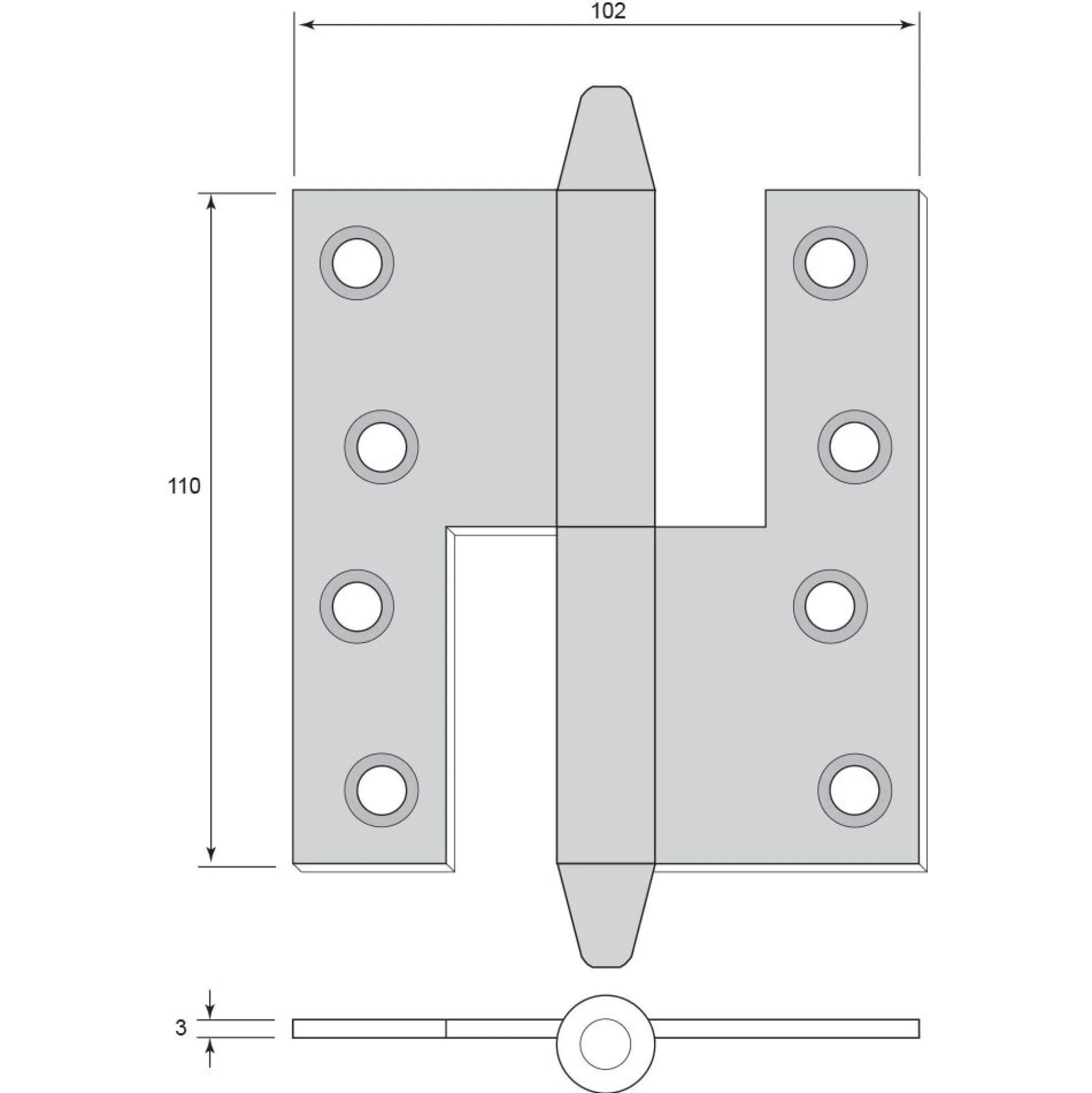 Gångjärn kon 110x102 mm höger - obehandlad
