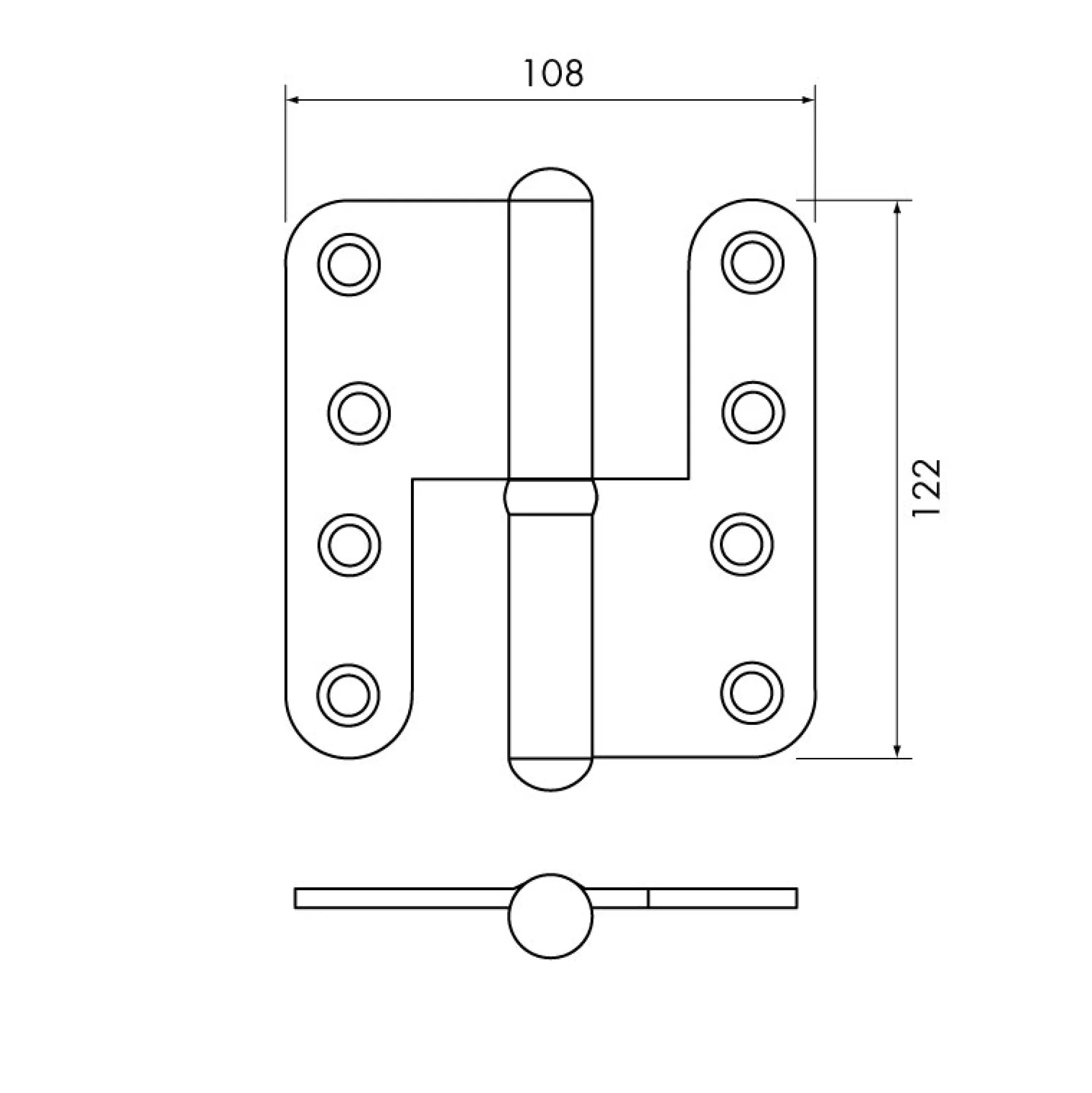 Gångjärn kuller 122x108 mm - höger med kullager och runda hörn - obeha