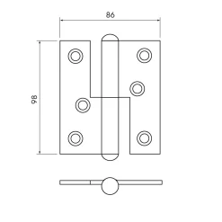 Gångjärn kuller 98x86 mm höger - obehandlad