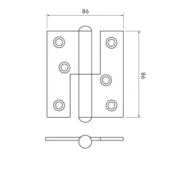 Gångjärn kuller 98x86 mm höger - obehandlad