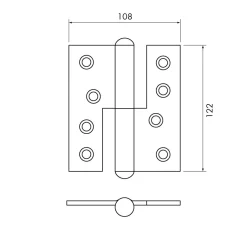 Gångjärn kuller 122x108 mm höger - obehandlad