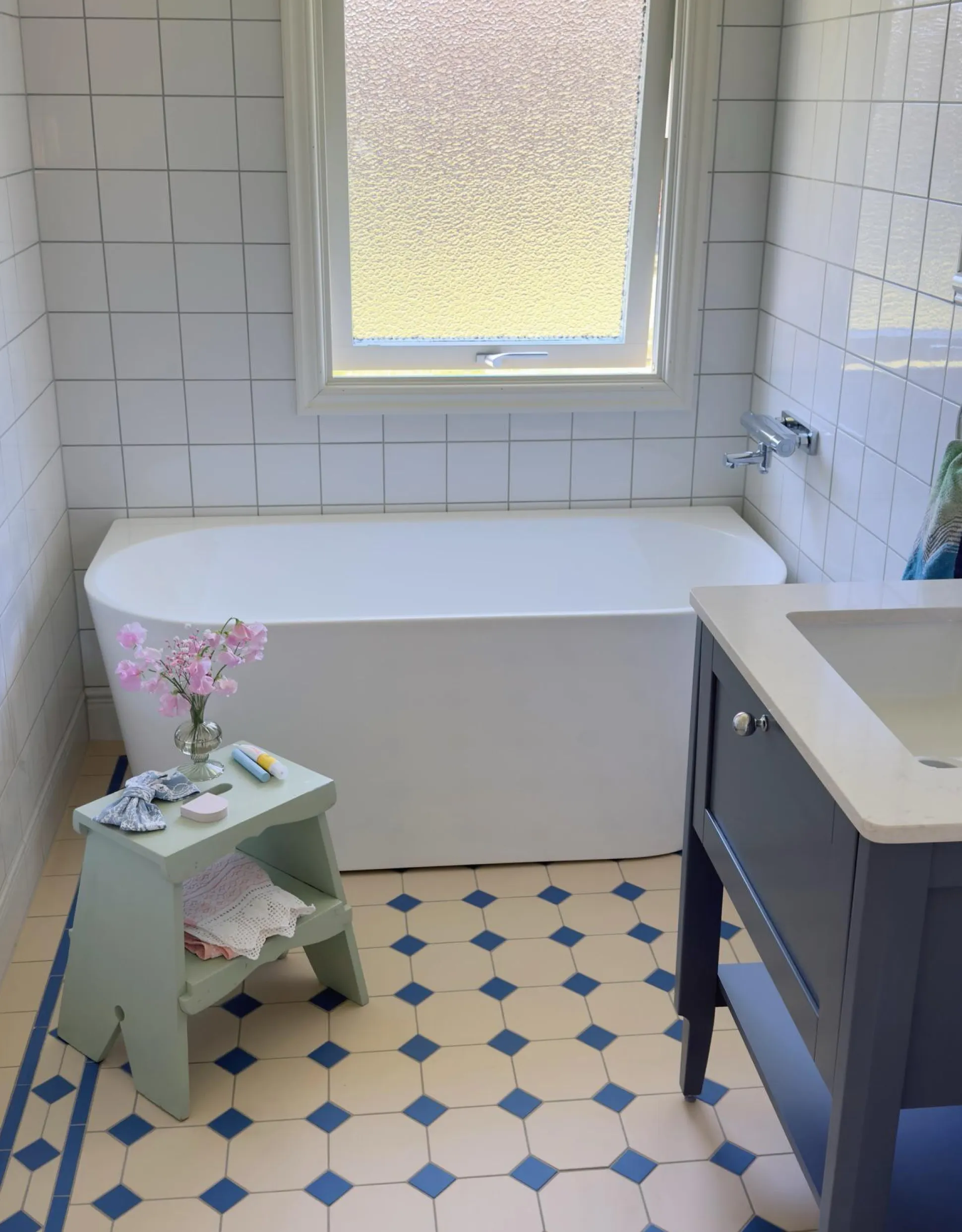 Klinker Victorian Floor Tiles mönster York White / Blue