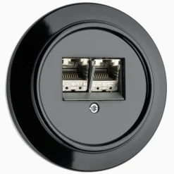 Modularuttag svart bakelit med ring