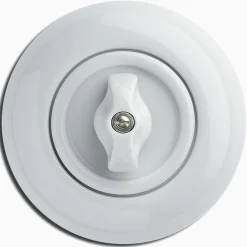 Strömbrytare Kors Vred vit porslin med ring