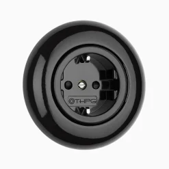 Vägguttag jordat svart porslin med ring